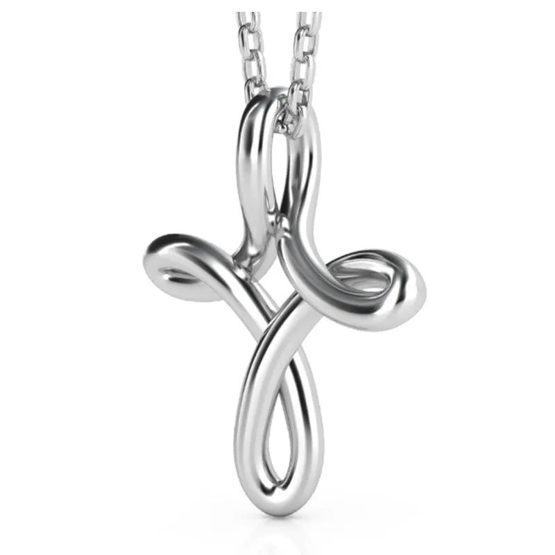 Fluid Wire Cross Pendant in White Gold or Platinum