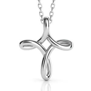 Fluid Wire Cross Pendant in White Gold or Platinum