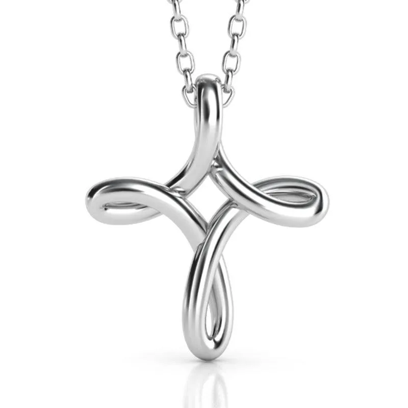 Fluid Wire Cross Pendant in White Gold or Platinum