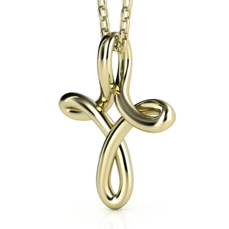 Fluid Wire Cross Pendant in Yellow Gold
