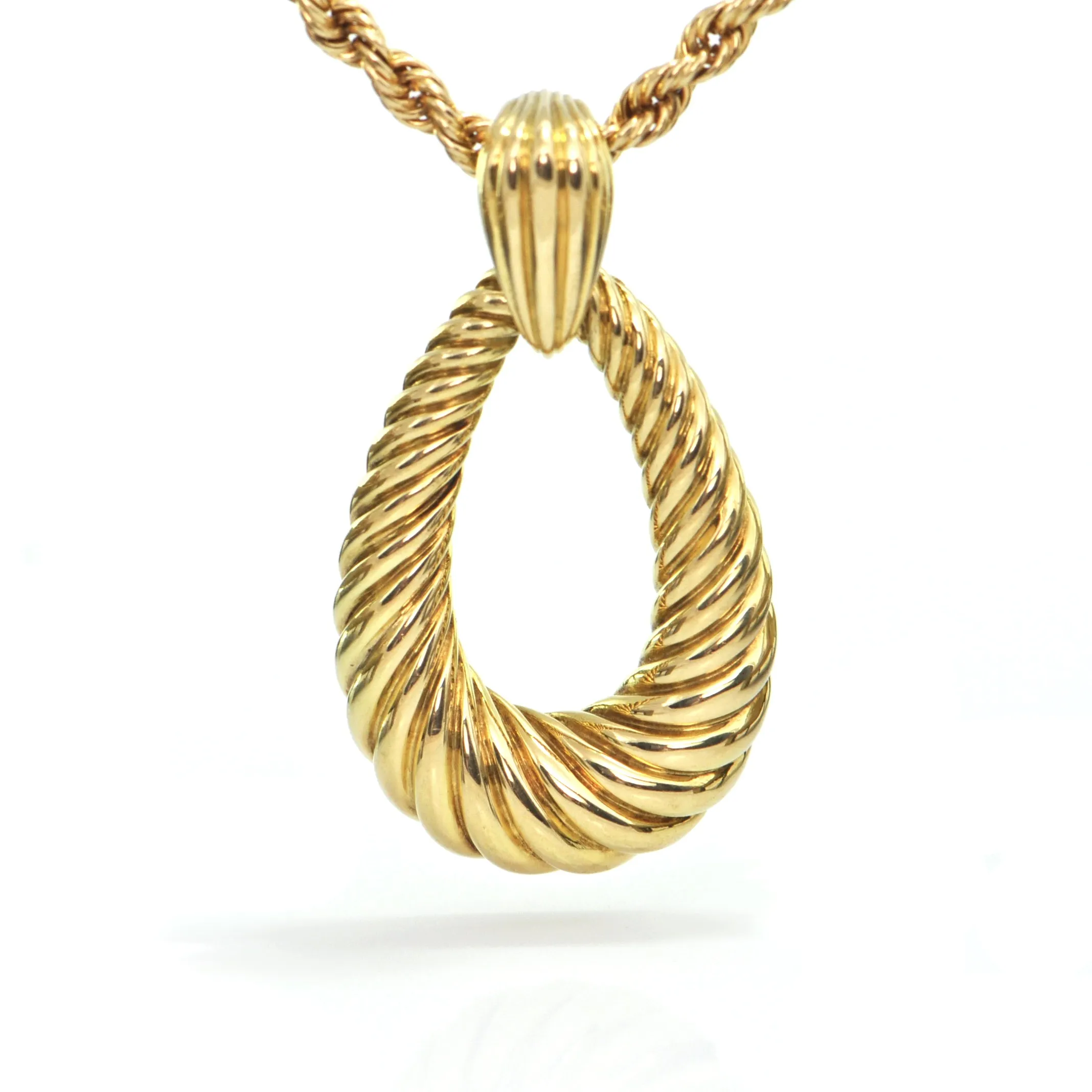 French 18K Yellow Gold Open Tear Drop Pendant