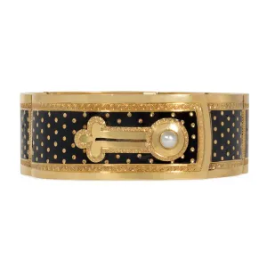 French Victorian 18KT Yellow Gold Cultured Pearl & Enamel Bracelet