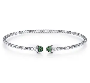 Gabriel & Co-14 K White Gold Bujukan Bead Cuff Bracelet with Emerald Pav Caps