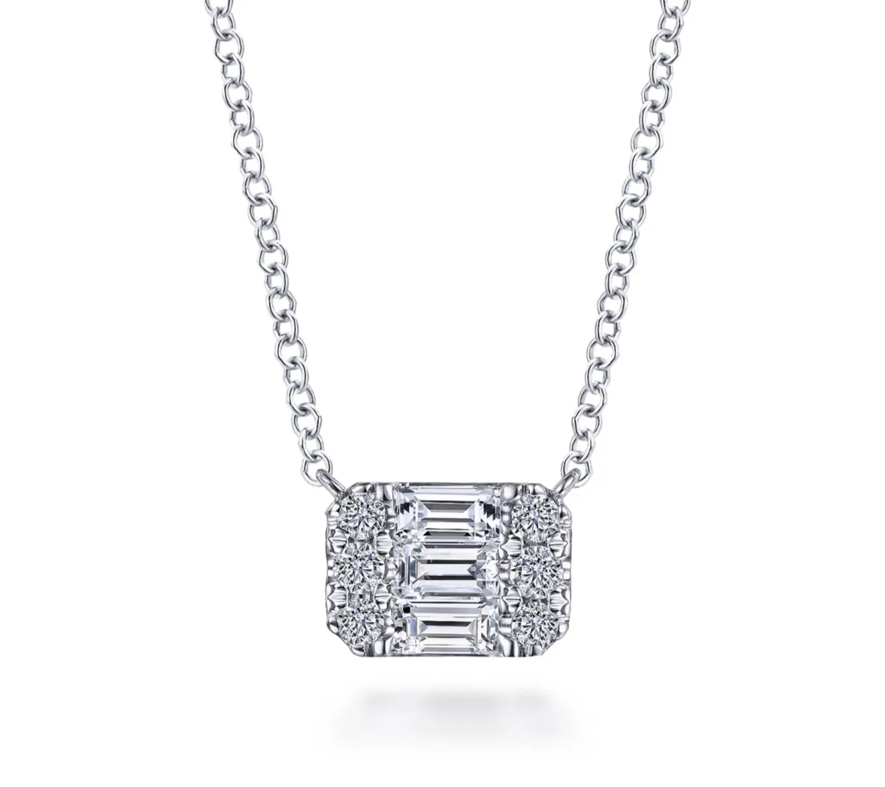Gabriel & Co.- 14K White Gold Baguette and Round Rectangular Diamond Pendant Necklace  NK6588W44JJ