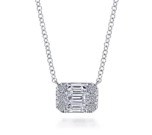 Gabriel & Co.- 14K White Gold Baguette and Round Rectangular Diamond Pendant Necklace  NK6588W44JJ