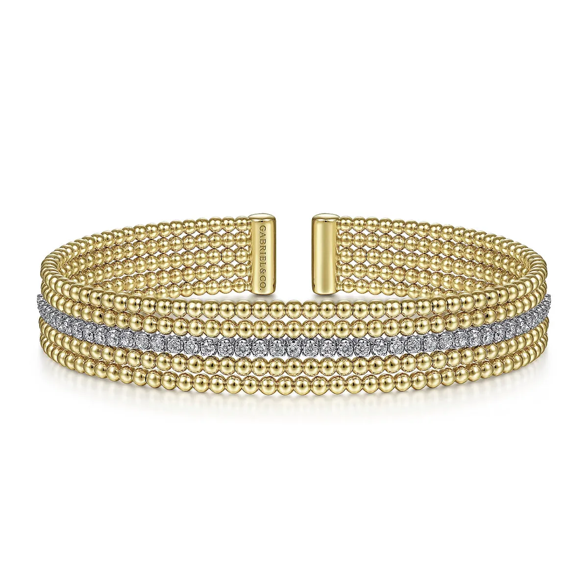 Gabriel & Co. -14K White-Yellow Gold Bujukan Cuff Bracelet with Butter Cup Setting in size 6 5  BG4449-65M45JJ