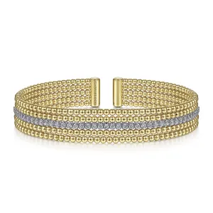 Gabriel & Co. -14K White-Yellow Gold Bujukan Cuff Bracelet with Butter Cup Setting in size 6 5  BG4449-65M45JJ