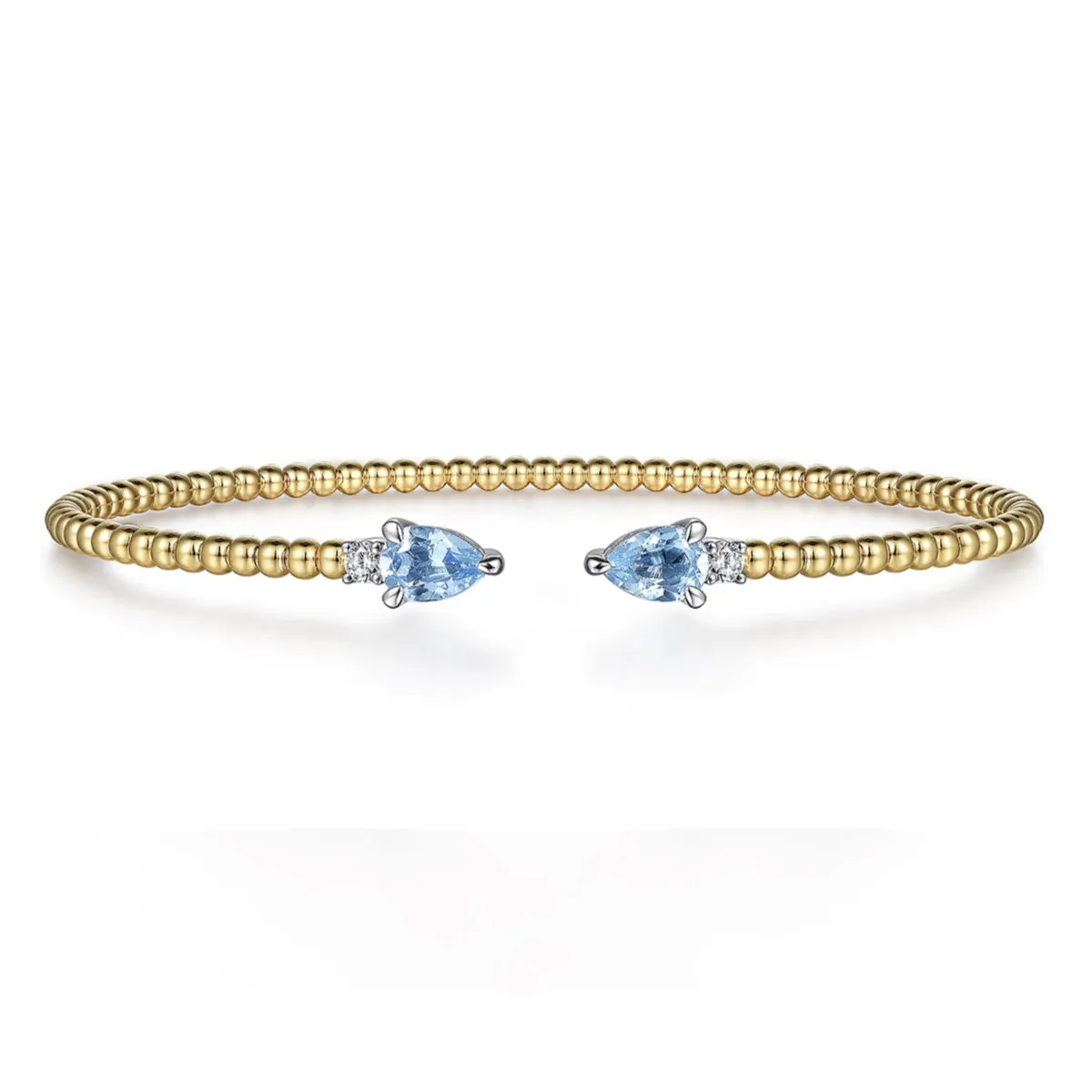 Gabriel & Co.- 14K White-Yellow Gold Bujukan Open Cuff Bracelet with Blue Topaz and Diamond End Caps  BG4718-62M45BT