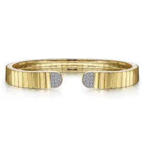 Gabriel & Co.- 14K Yellow Gold Diamond Open Cuff Bangle in Diamond Cut Texture  BG4737-62Y45JJ
