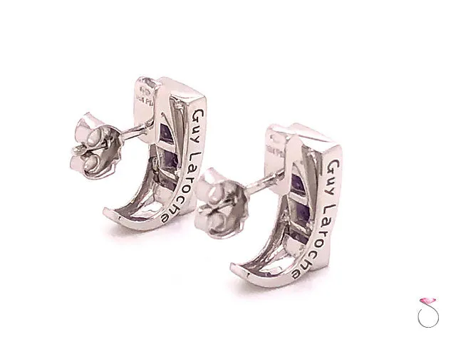 Guy Laroche Amethyst Designer 18K Huggie Earrings