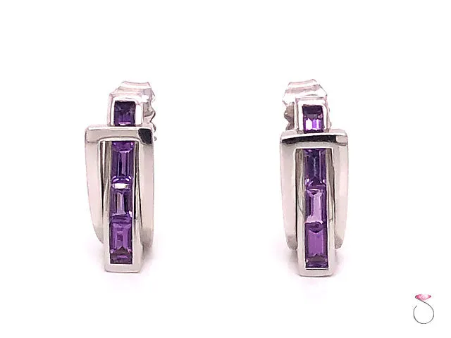 Guy Laroche Amethyst Designer 18K Huggie Earrings