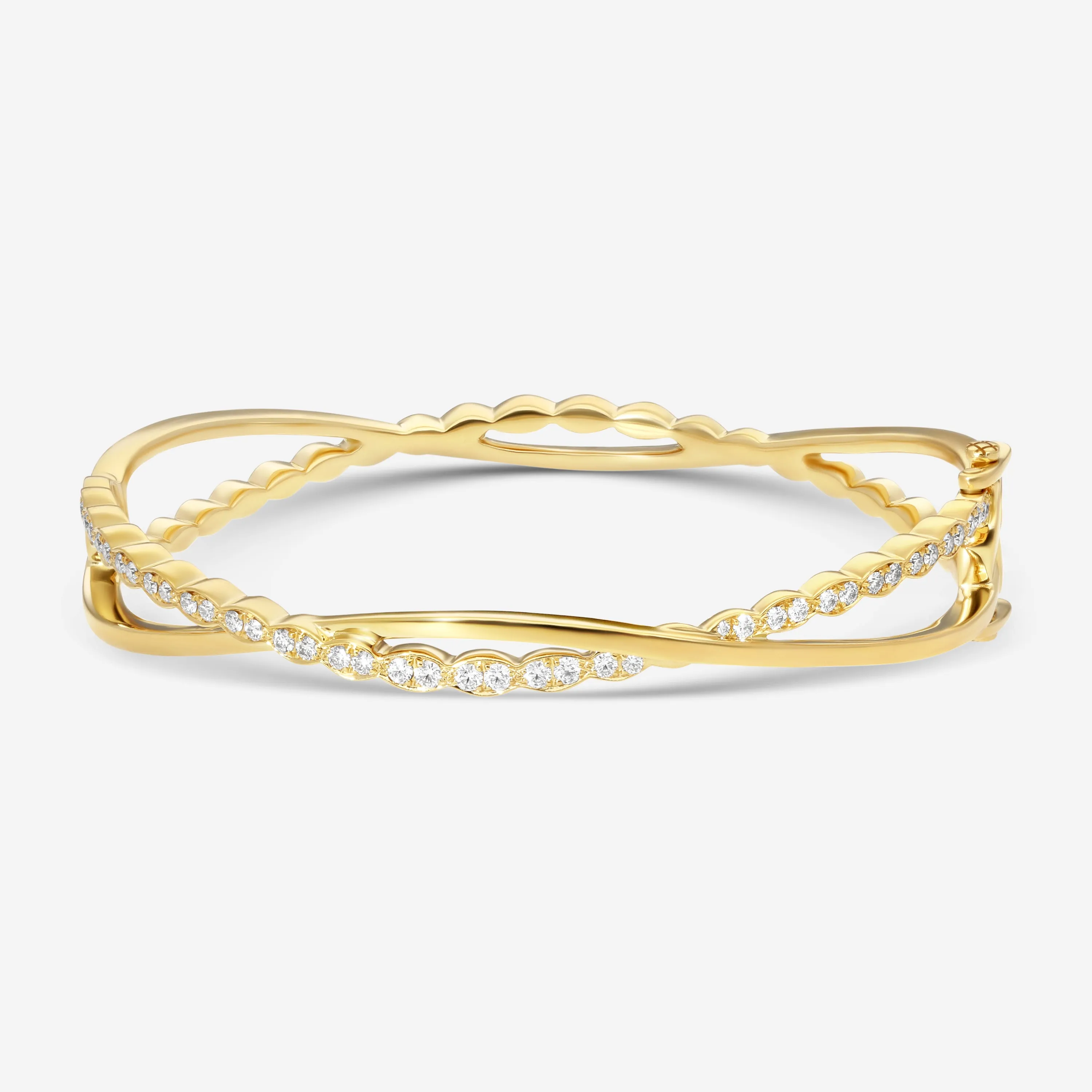 Hearts On Fire Lorelei 18K Yellow Gold Floral Twist Bangle Bracelet HFBLORFTW00658Y-M