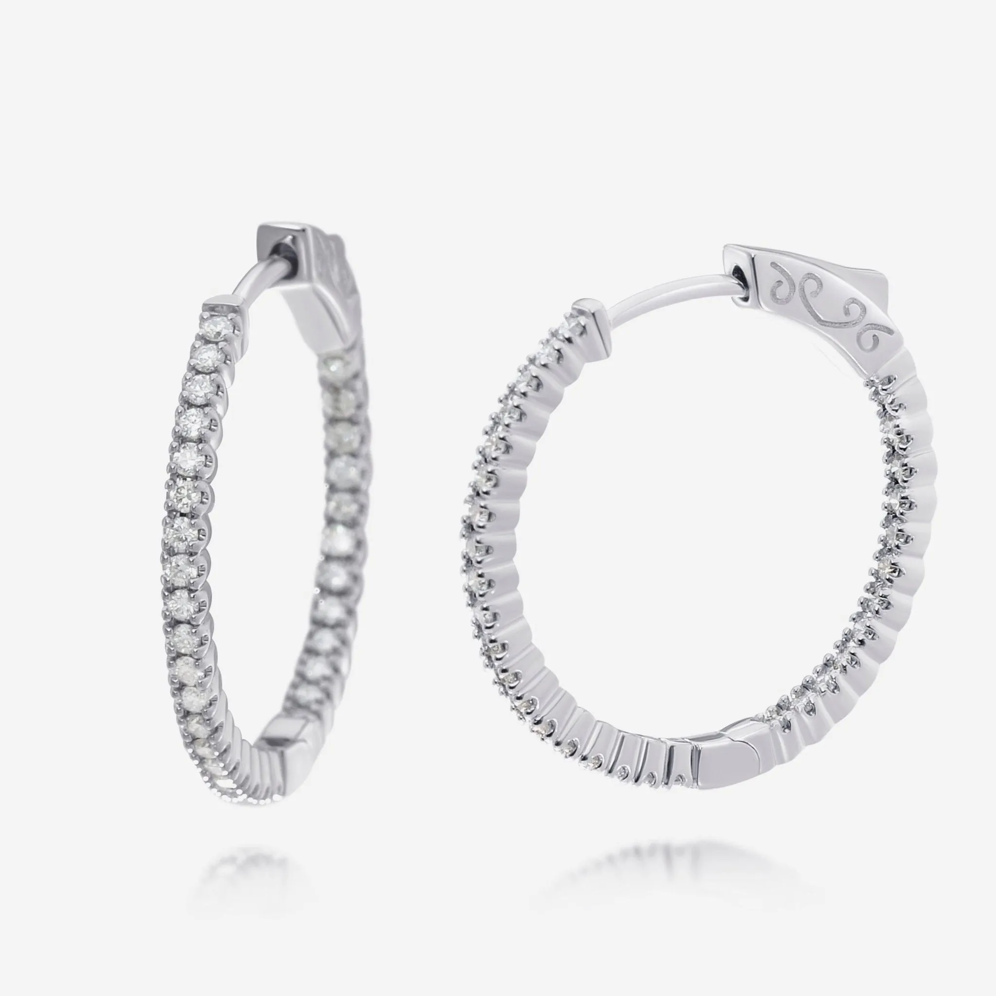 Ina Mar 18K White Gold, Inside-Out Diamond 0.94ct.twd. Hoop Earrings