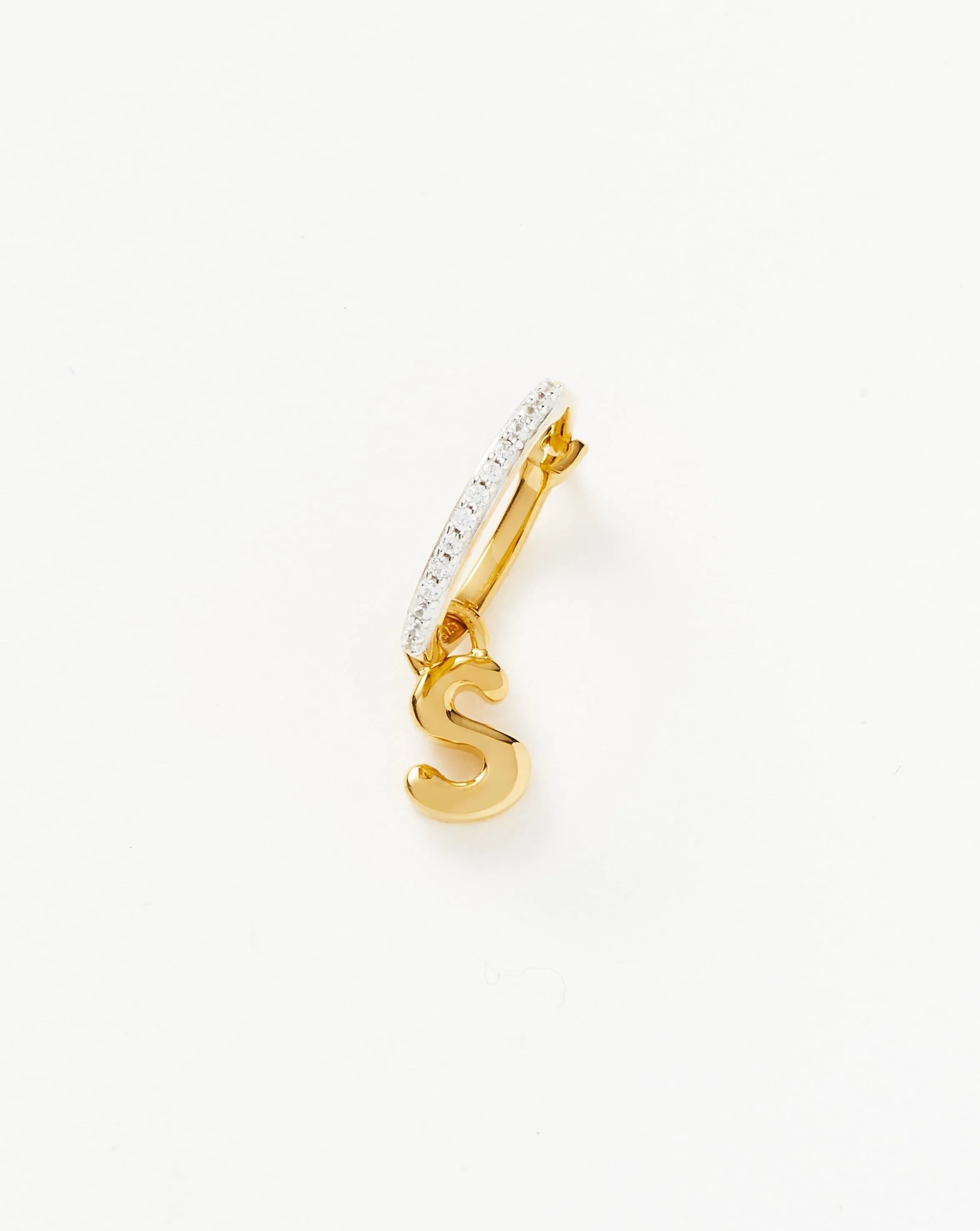 Initial Single Charm Hoop Earring - Initial S | 18k Gold Vermeil