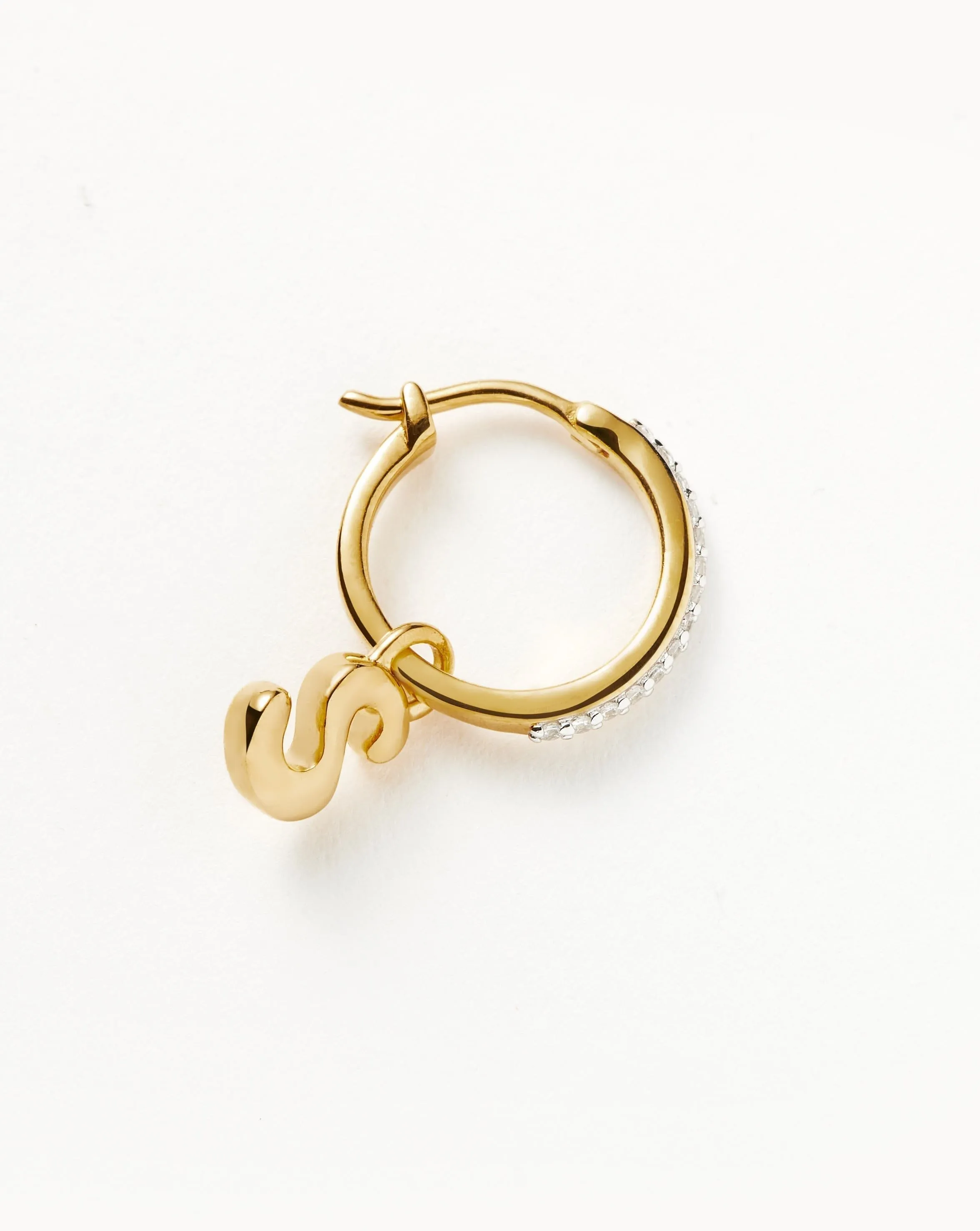 Initial Single Charm Hoop Earring - Initial S | 18k Gold Vermeil