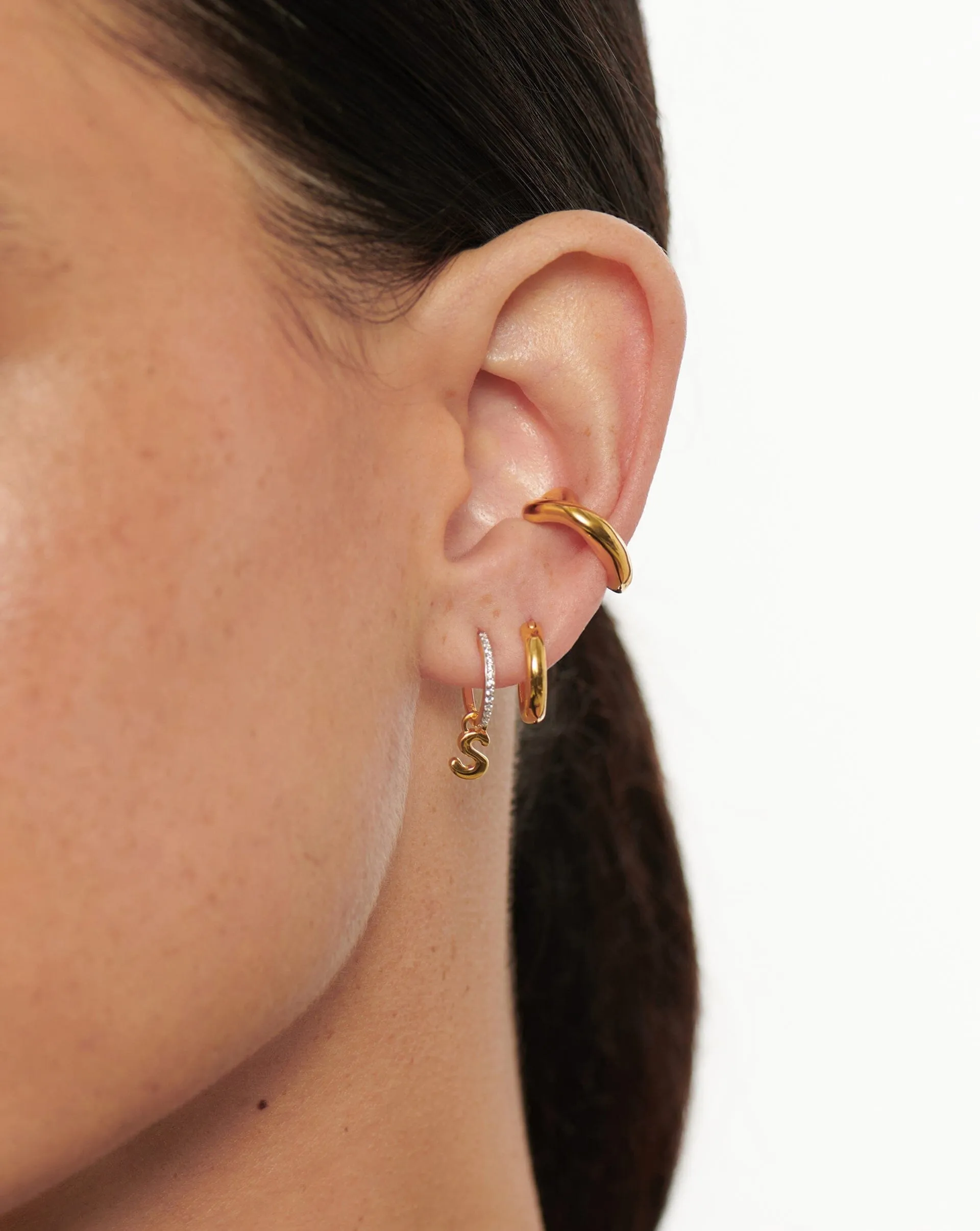 Initial Single Charm Hoop Earring - Initial S | 18k Gold Vermeil