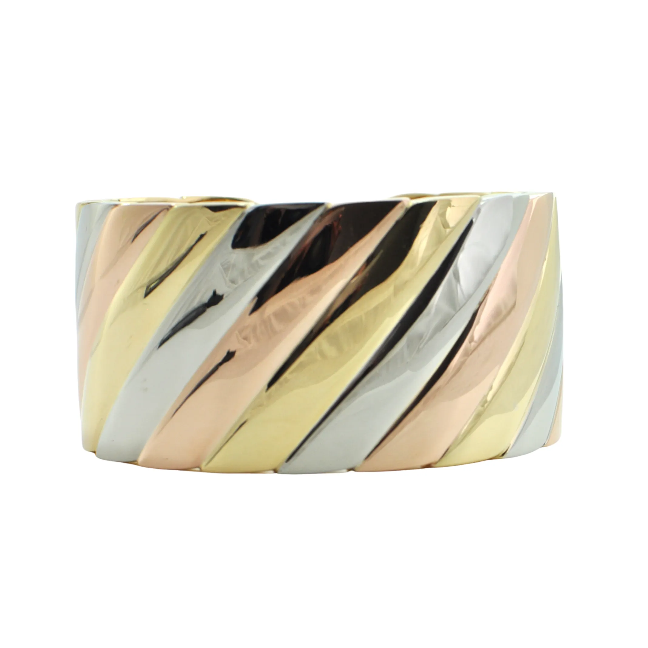 Italian 18K Yellow, White, and Rose Gold Hinged Cuff