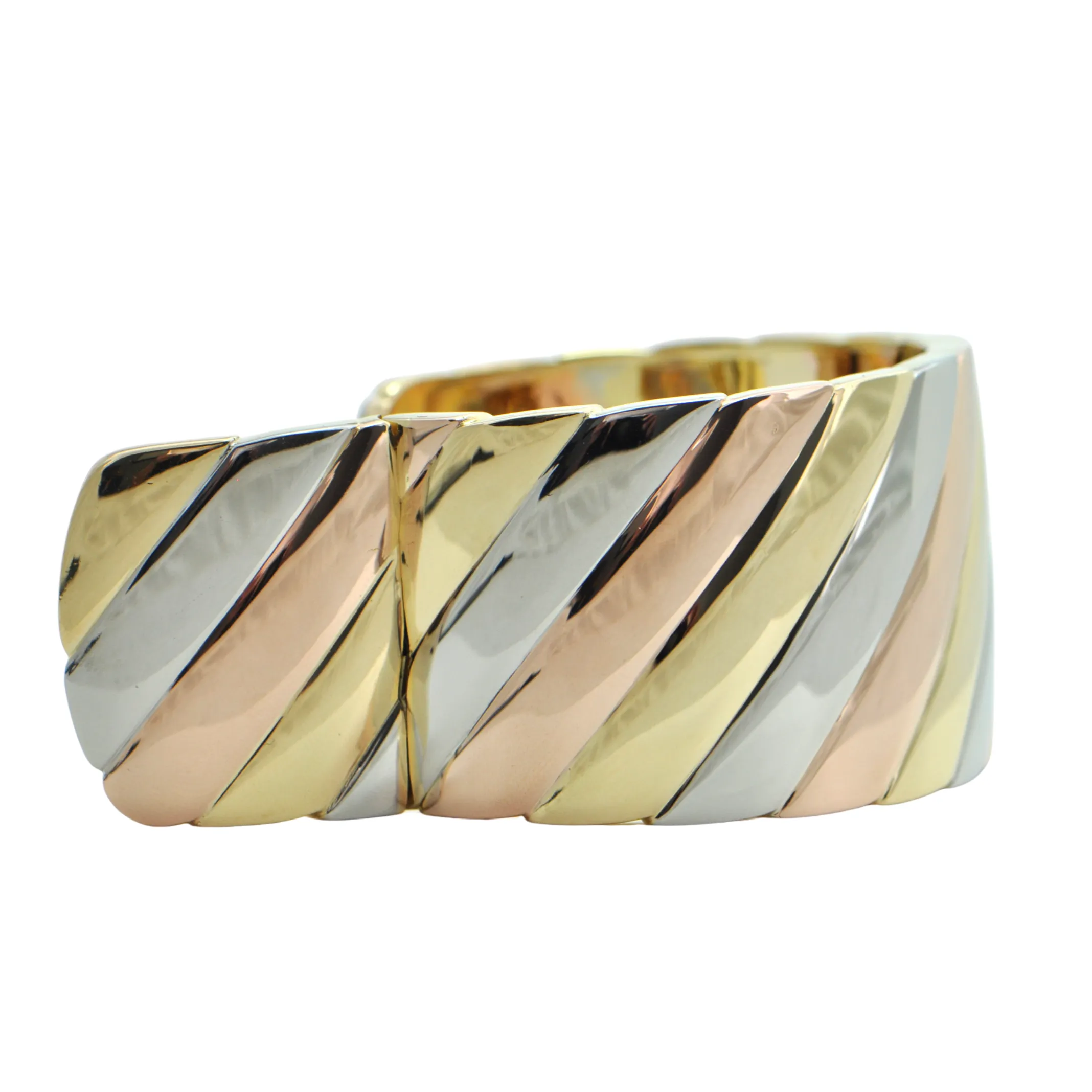 Italian 18K Yellow, White, and Rose Gold Hinged Cuff