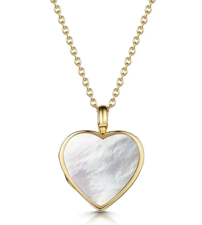 Junee - Mother of Pearl Gold Heart Locket 20mm