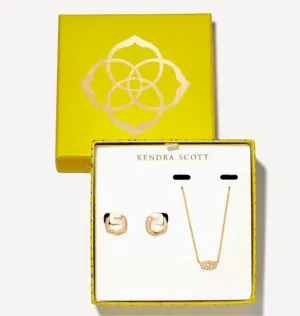 Kendra Scott-Grayson Gold Pendant & Huggie Gift Set in White Crystal 9608802828