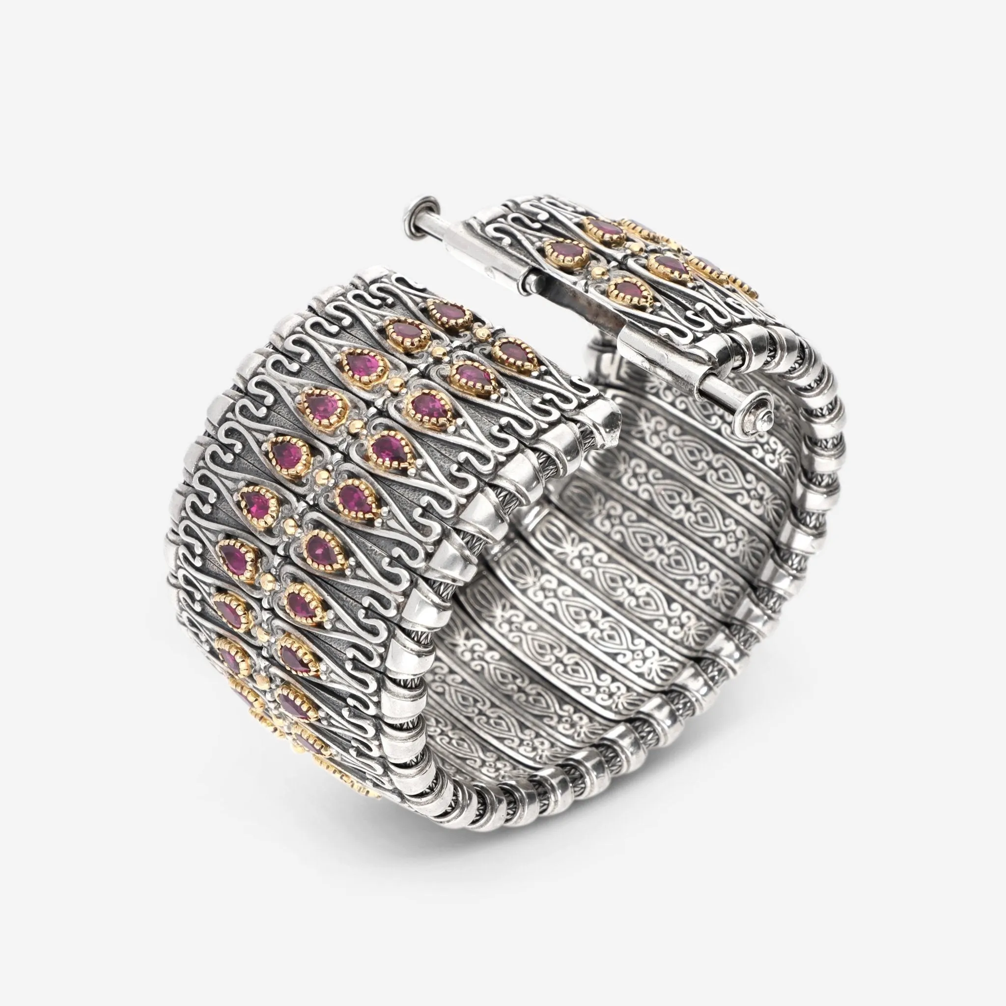 Konstantino Artemis Sterling Silver and 18K Yellow Gold, Rhodolite Cuff Bracelet BKJ480-112-CUT