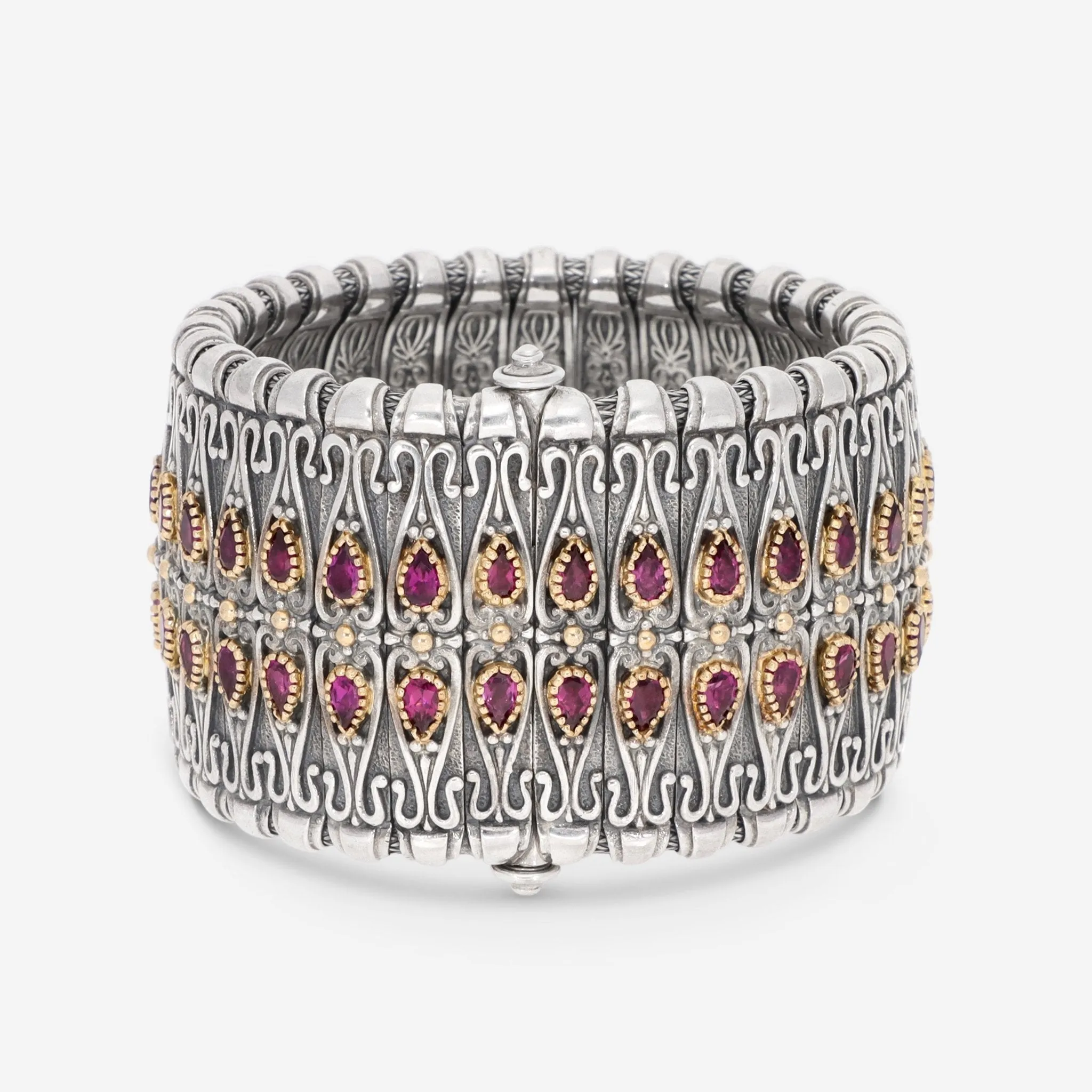 Konstantino Artemis Sterling Silver and 18K Yellow Gold, Rhodolite Cuff Bracelet BKJ480-112-CUT
