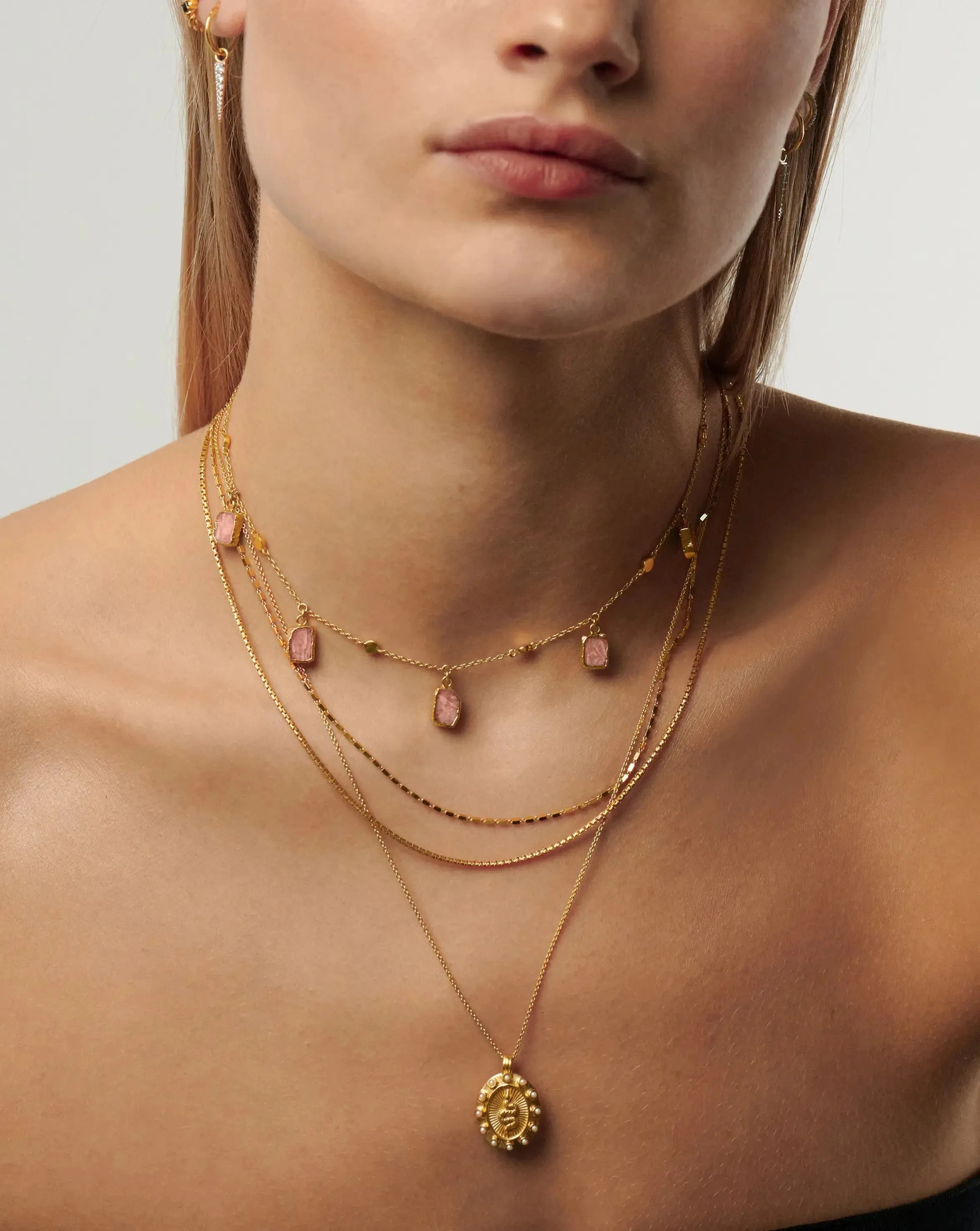Lena Charm Choker | 18k Gold Plated/Rhodochrosite