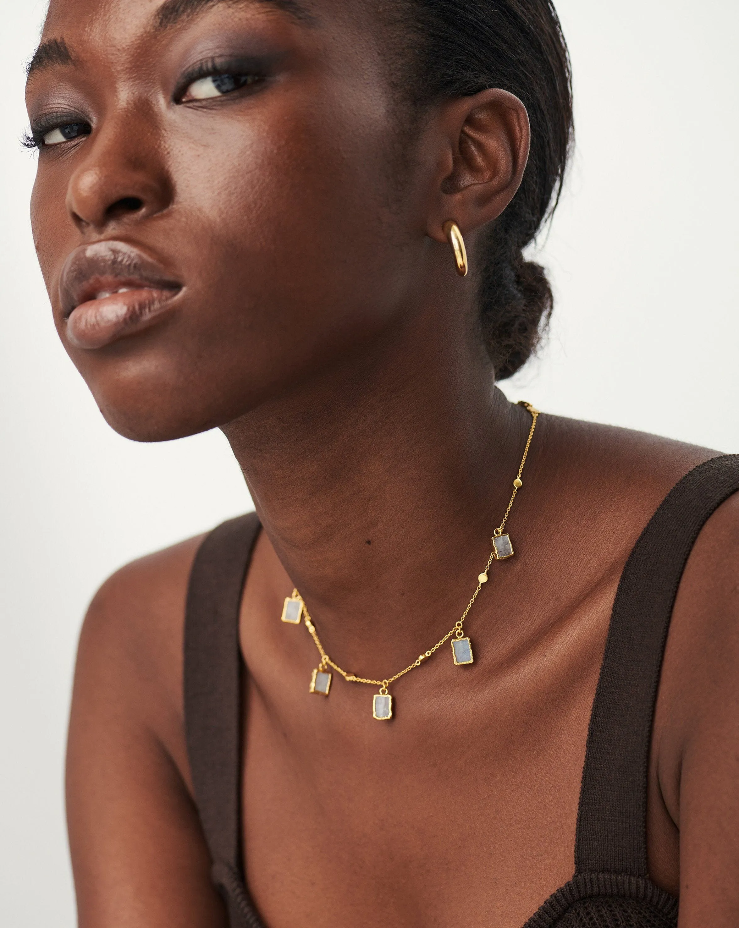 Lena Charm Choker | 18k Gold Vermeil/Rainbow Moonstone