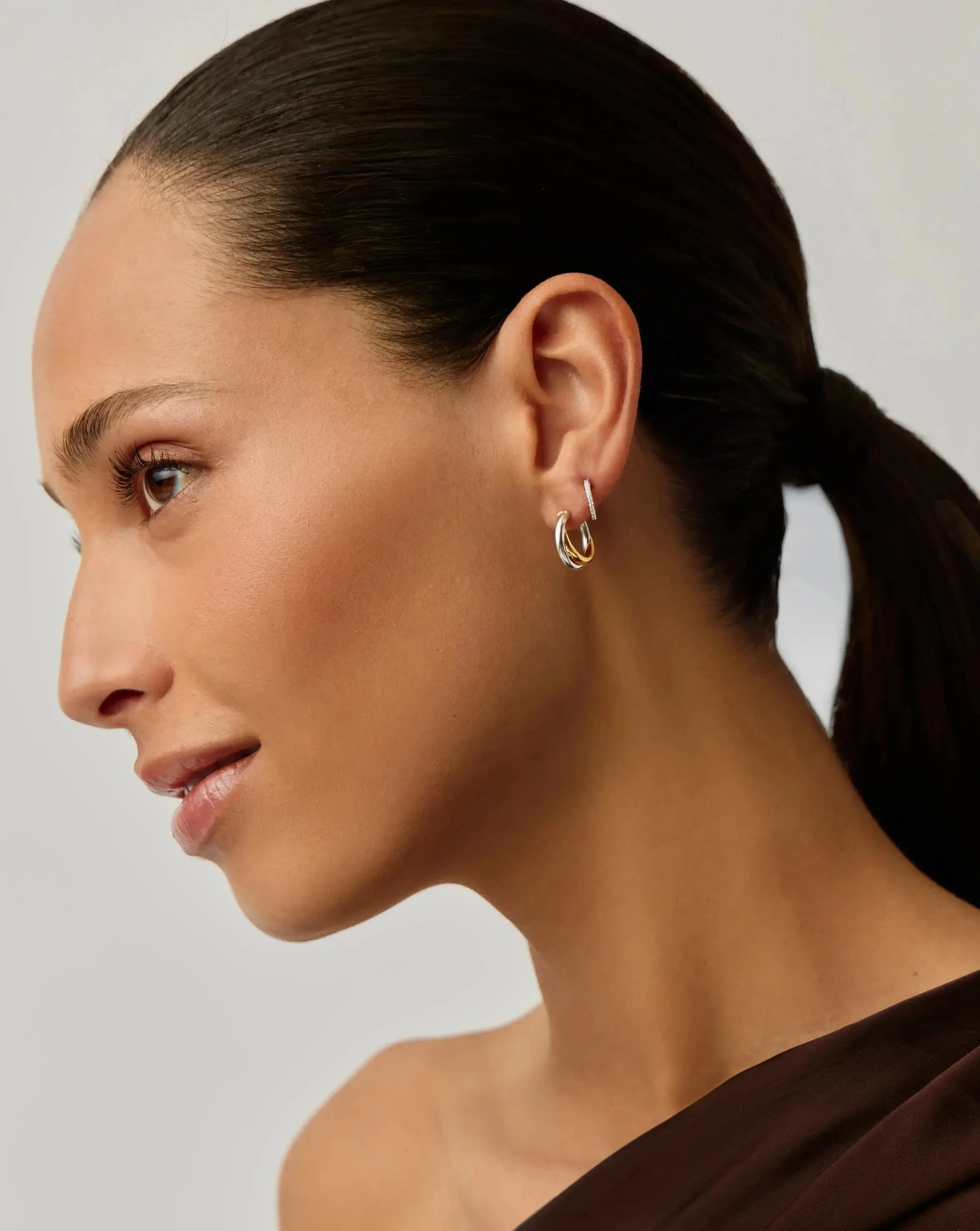 Lucy Williams Entwine Hoop Earrings & Pave Huggies Set | Mixed Metal / 18k Gold Vermeil