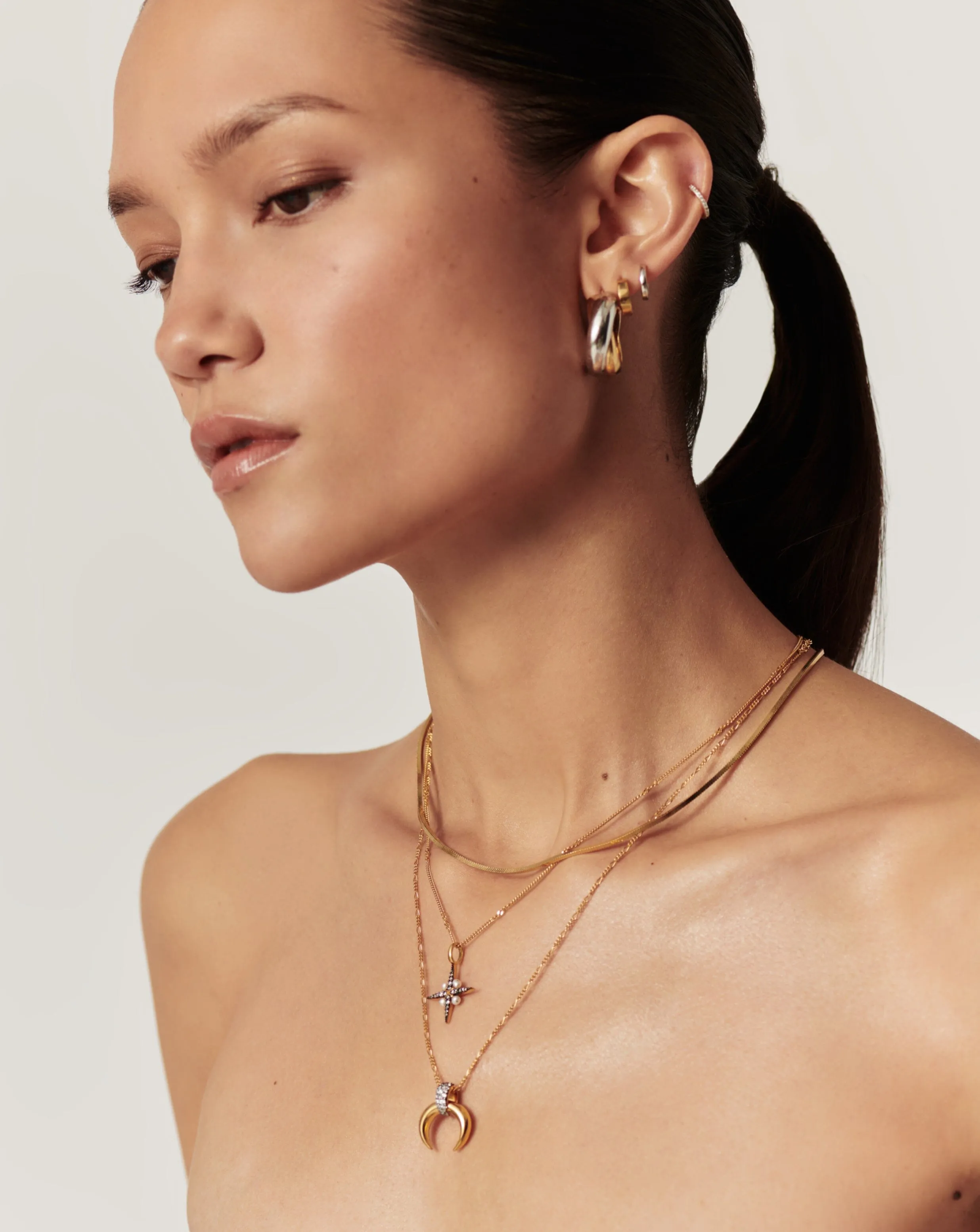Lucy Williams Pav Horn Pendant Necklace | 18k Gold Vermeil/Cubic Zirconia