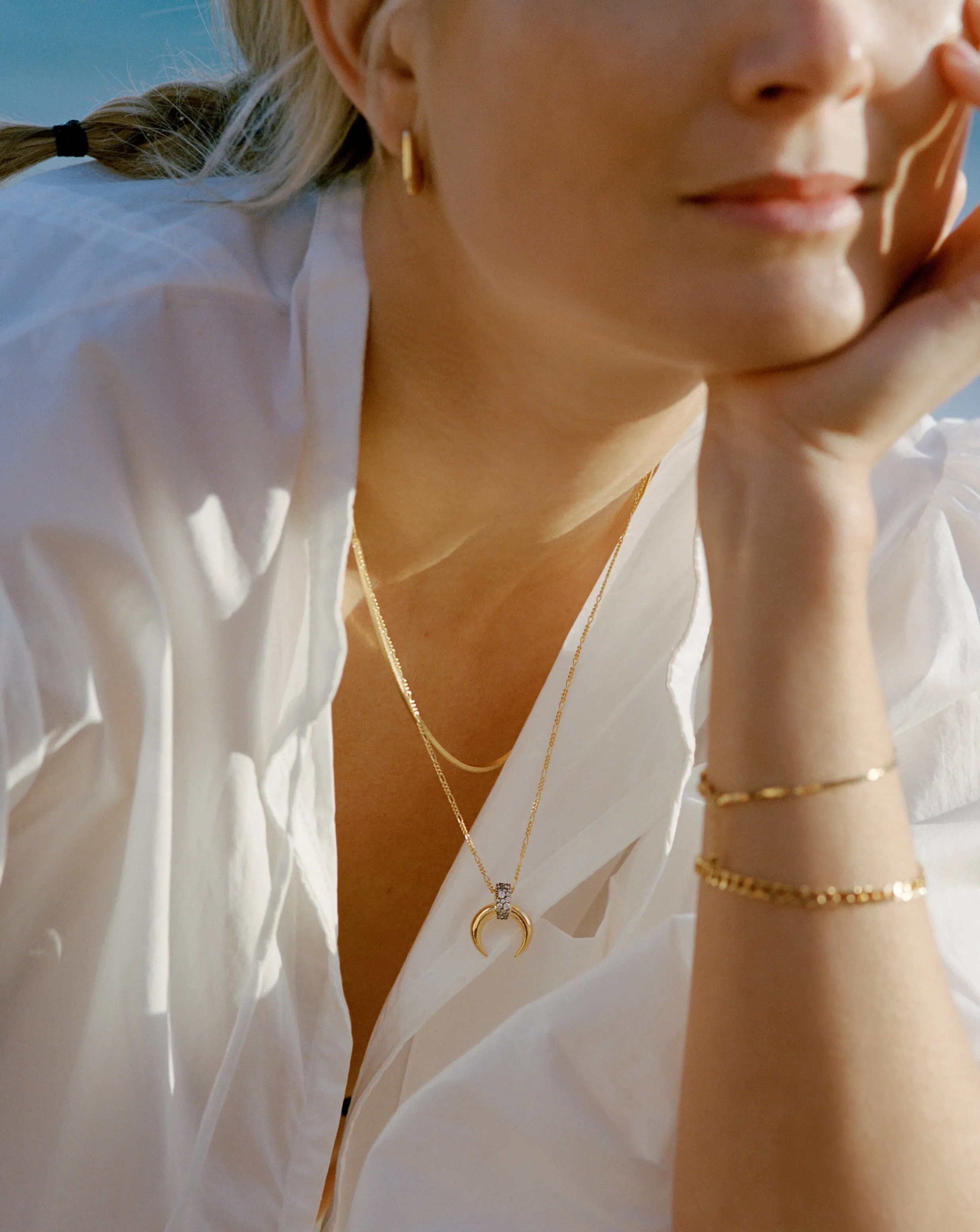 Lucy Williams Pav Horn Pendant Necklace | 18k Gold Vermeil/Cubic Zirconia