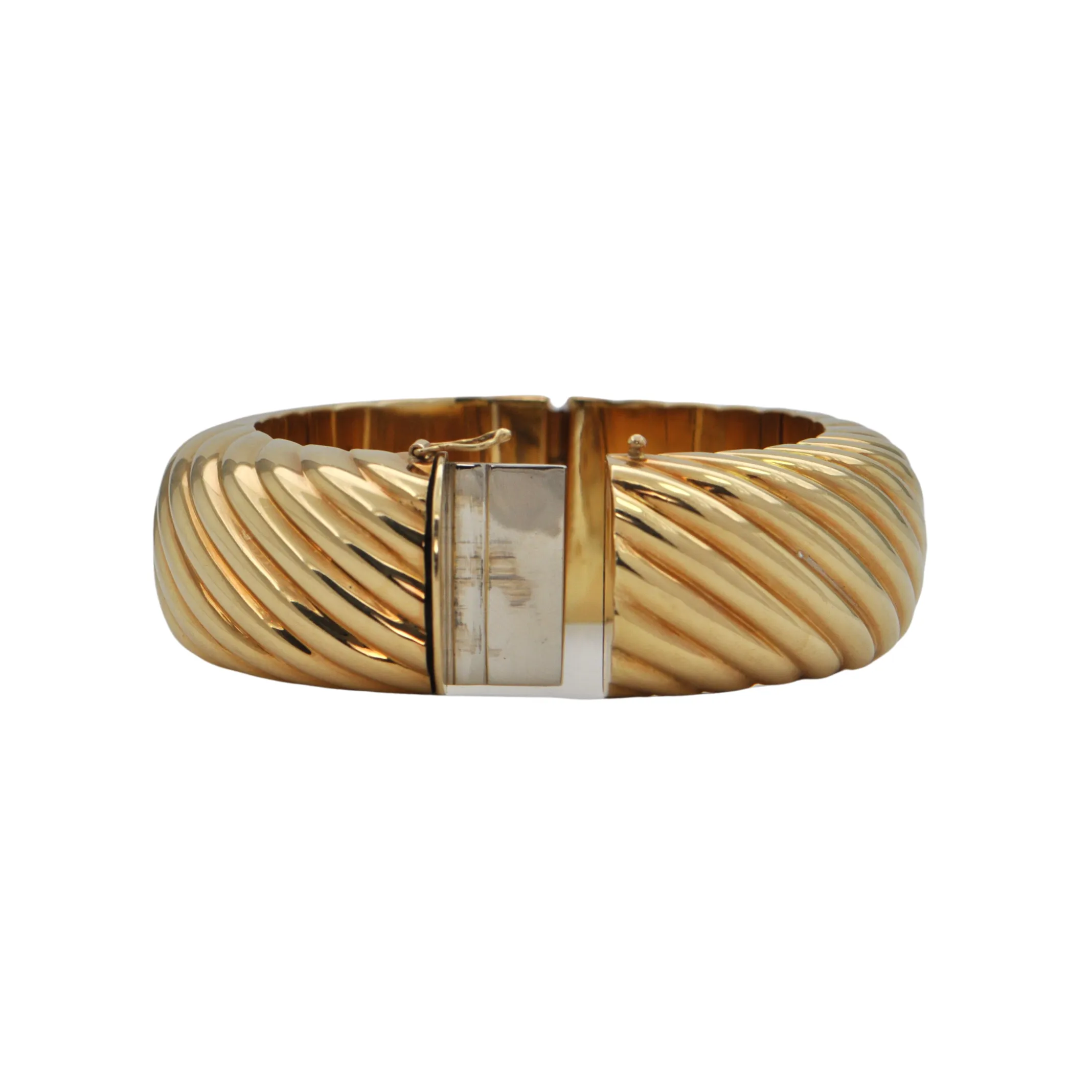 Mid-Century Italian 18k Gold Hinged Oval Bangle Bracelet