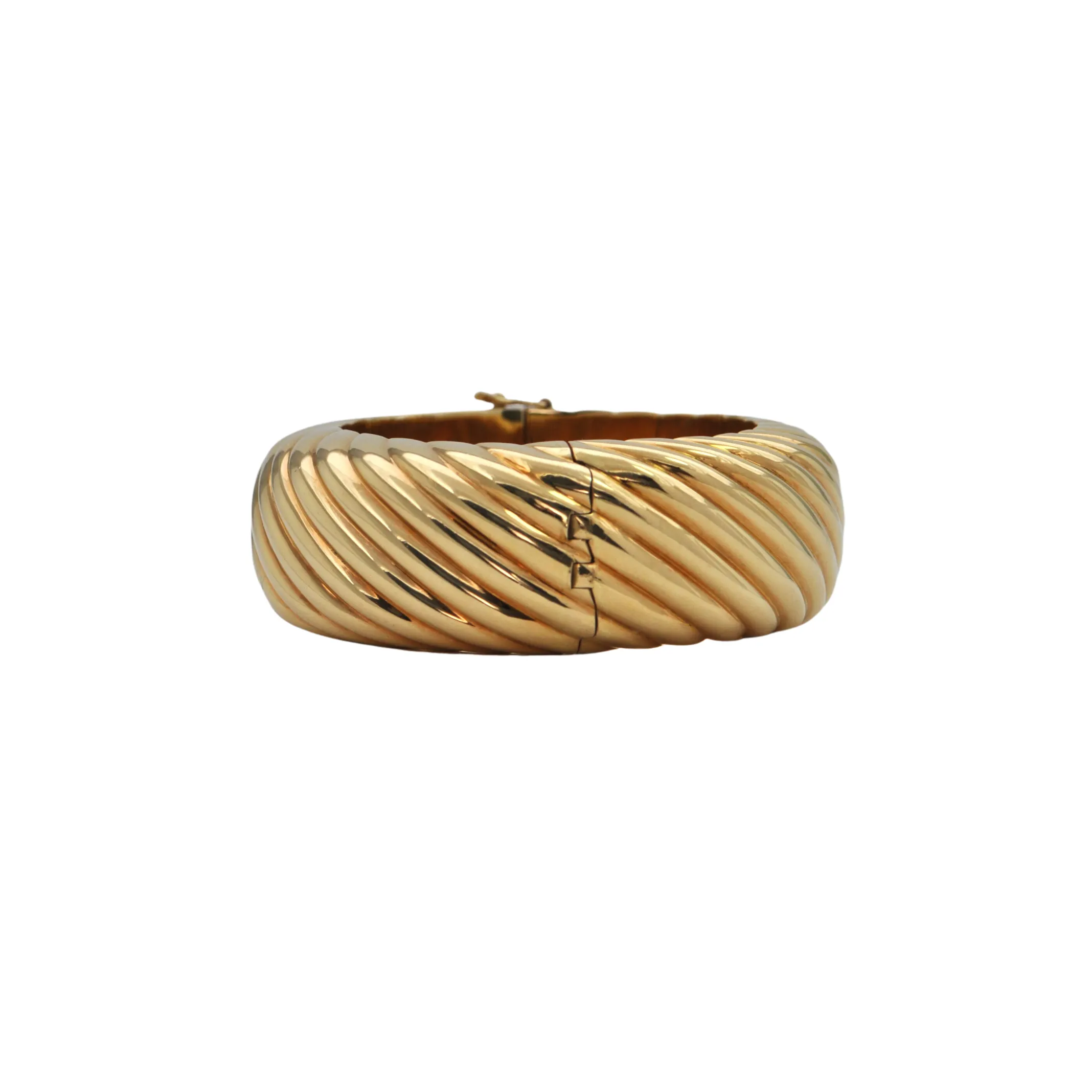 Mid-Century Italian 18k Gold Hinged Oval Bangle Bracelet