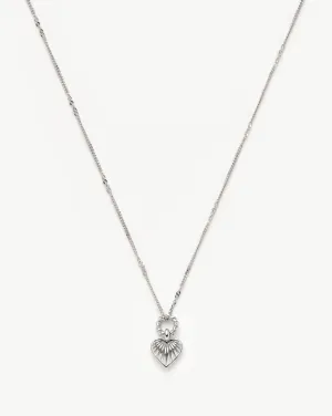 Mini Ridge Heart Charm Pendant Necklace | Sterling Silver
