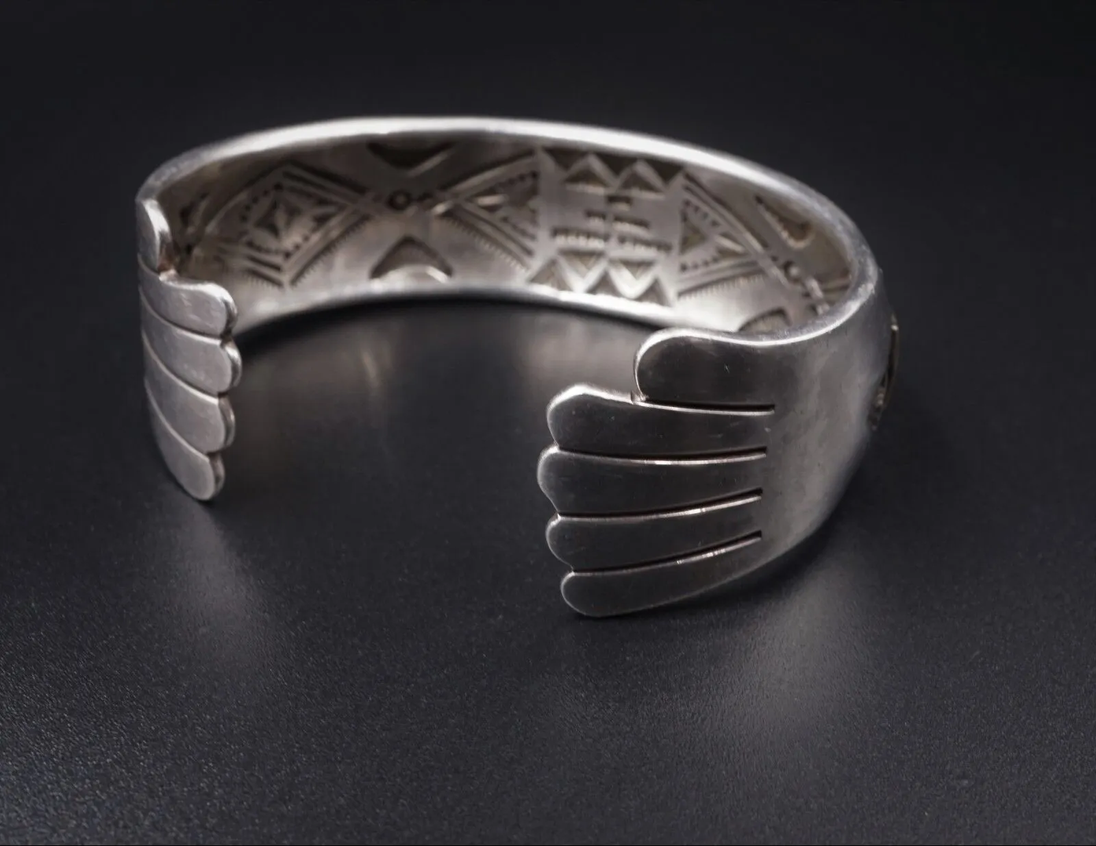 Navajo James Pioche Sterling Silver 14k Gold Pueblo Scene Cuff Bracelet BS1789