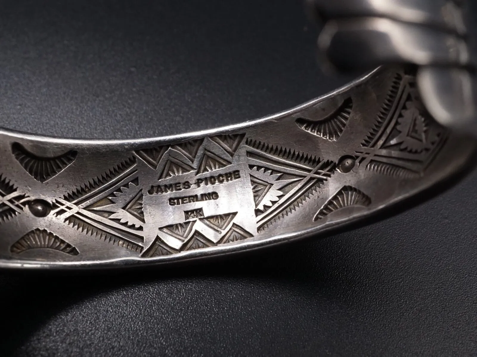 Navajo James Pioche Sterling Silver 14k Gold Pueblo Scene Cuff Bracelet BS1789