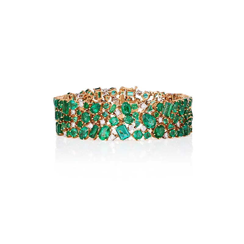 NEW ITALIAN ART 18CT WHITE GOLD AND 18CT YELLOW GOLD EMERALD AND DIAMOND BRACELET
