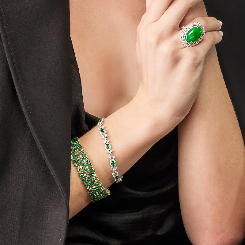 NEW ITALIAN ART 18CT WHITE GOLD AND 18CT YELLOW GOLD EMERALD AND DIAMOND BRACELET