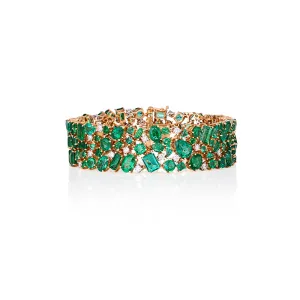 NEW ITALIAN ART 18CT WHITE GOLD AND 18CT YELLOW GOLD EMERALD AND DIAMOND BRACELET