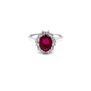 NEW ITALIAN ART 18CT WHITE GOLD BURMESE RUBY AND DIAMOND DRESS RING