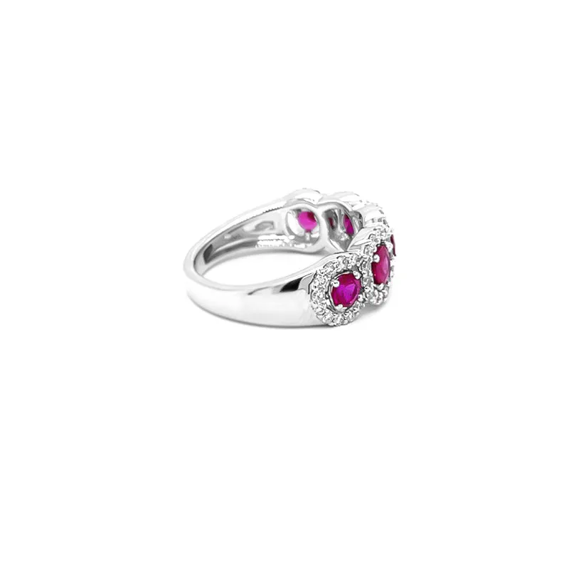NEW ITALIAN ART 18CT WHITE GOLD BURMESE RUBY AND DIAMOND DRESS RING