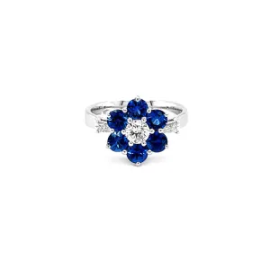 NEW ITALIAN ART 18CT WHITE GOLD CEYLON SAPPHIRE AND DIAMOND DRESS RING
