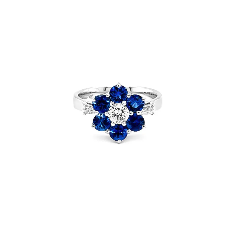 NEW ITALIAN ART 18CT WHITE GOLD CEYLON SAPPHIRE AND DIAMOND DRESS RING