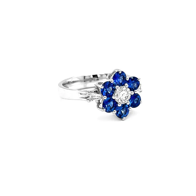 NEW ITALIAN ART 18CT WHITE GOLD CEYLON SAPPHIRE AND DIAMOND DRESS RING