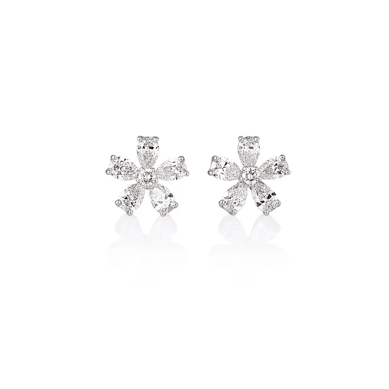 NEW ITALIAN ART 18CT WHITE GOLD DIAMOND CLUSTER STUD EARRINGS