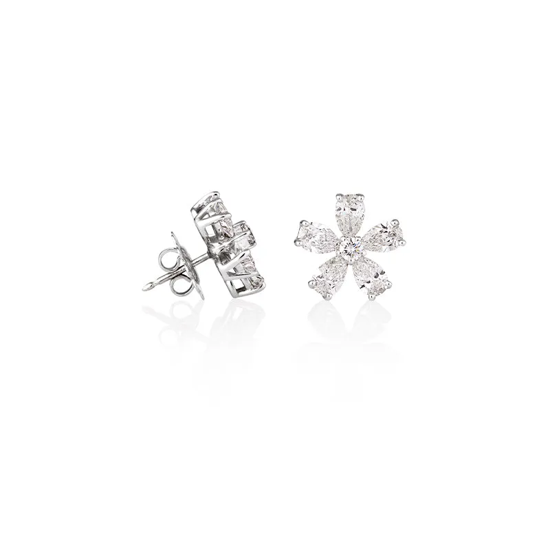 NEW ITALIAN ART 18CT WHITE GOLD DIAMOND CLUSTER STUD EARRINGS