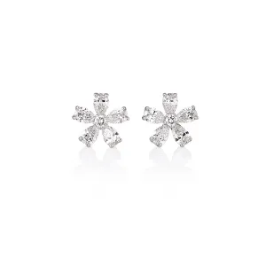NEW ITALIAN ART 18CT WHITE GOLD DIAMOND CLUSTER STUD EARRINGS