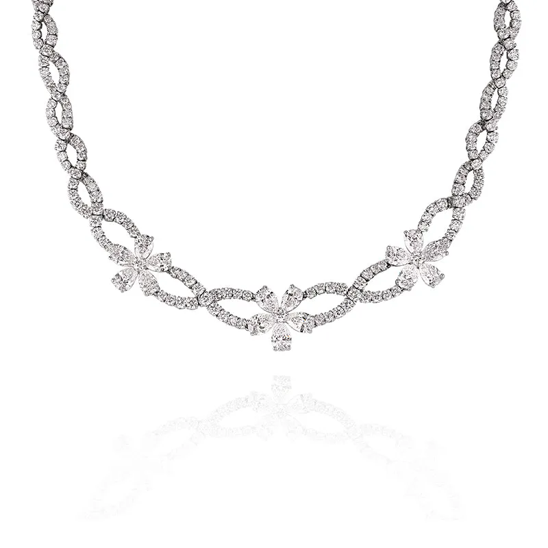 NEW ITALIAN ART 18CT WHITE GOLD DIAMOND NECKLACE