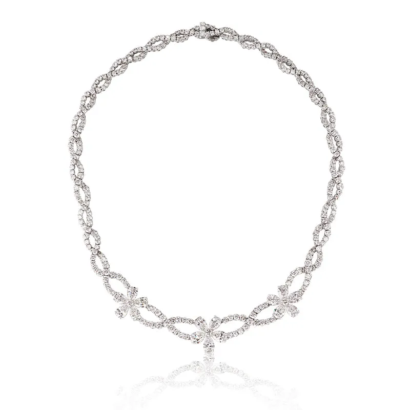 NEW ITALIAN ART 18CT WHITE GOLD DIAMOND NECKLACE