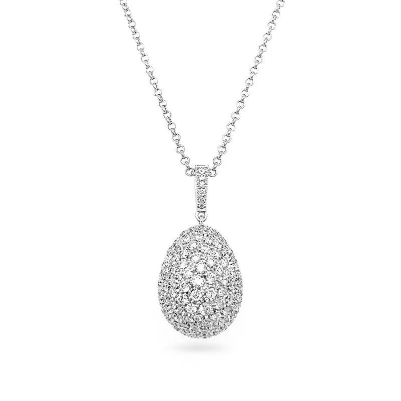 NEW ITALIAN ART 18CT WHITE GOLD EGG-SHAPED DIAMOND NECKLACE